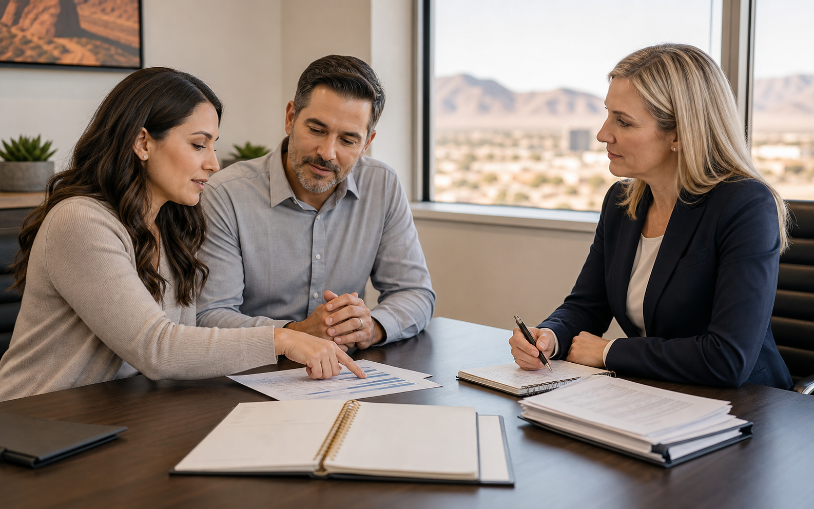 Bankruptcy attorney discussing a Chapter 13 repayment plan with clients