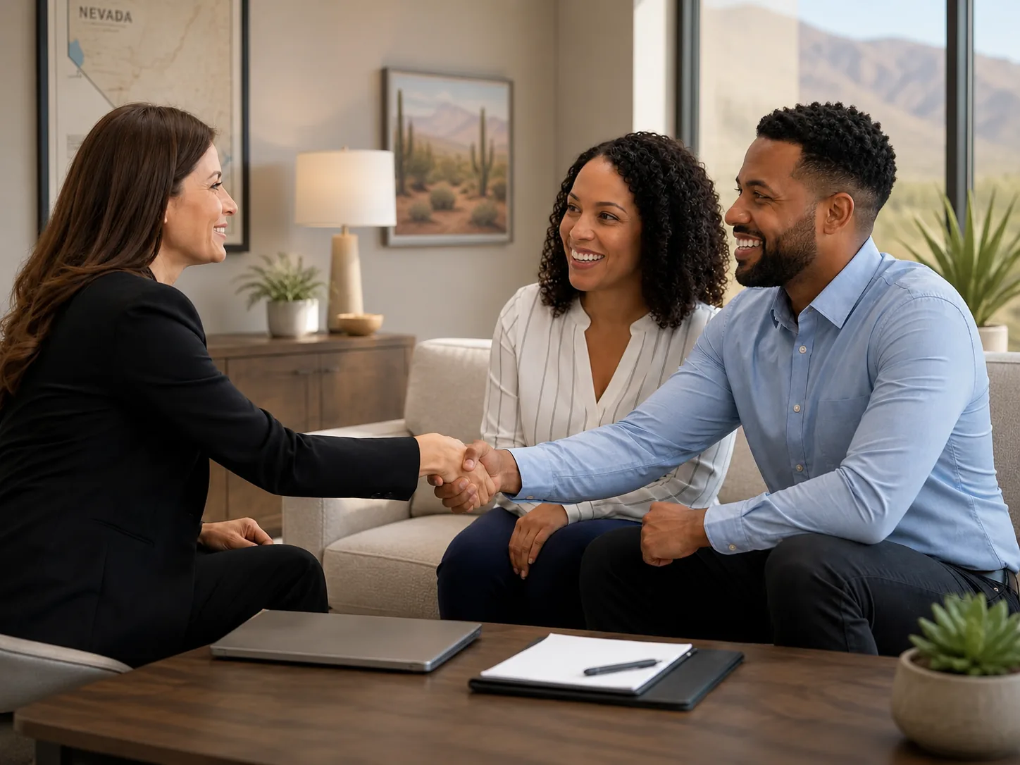Attorney meeting with clients in a Nevada office