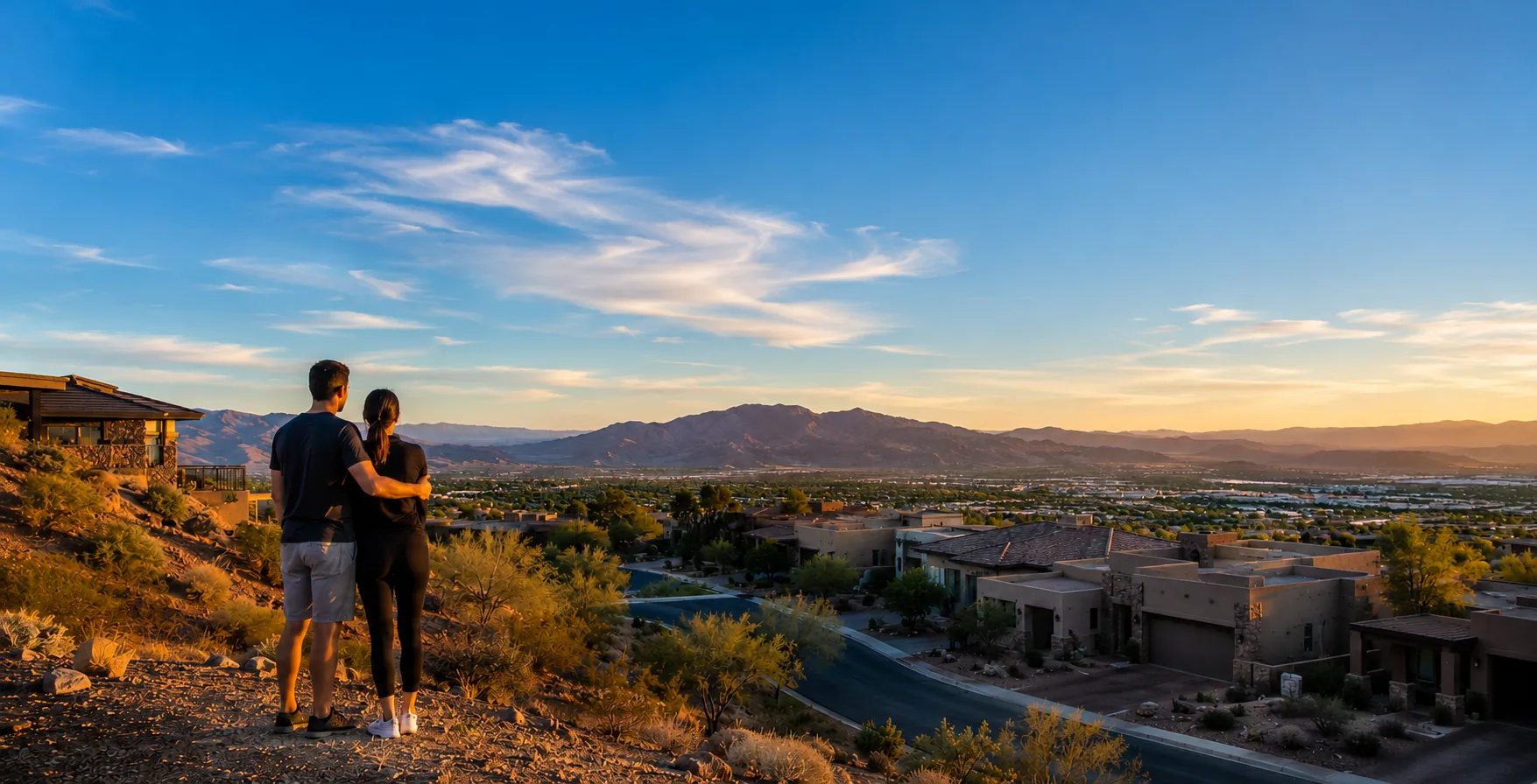 Couple overlooking the Las Vegas valley at sunset