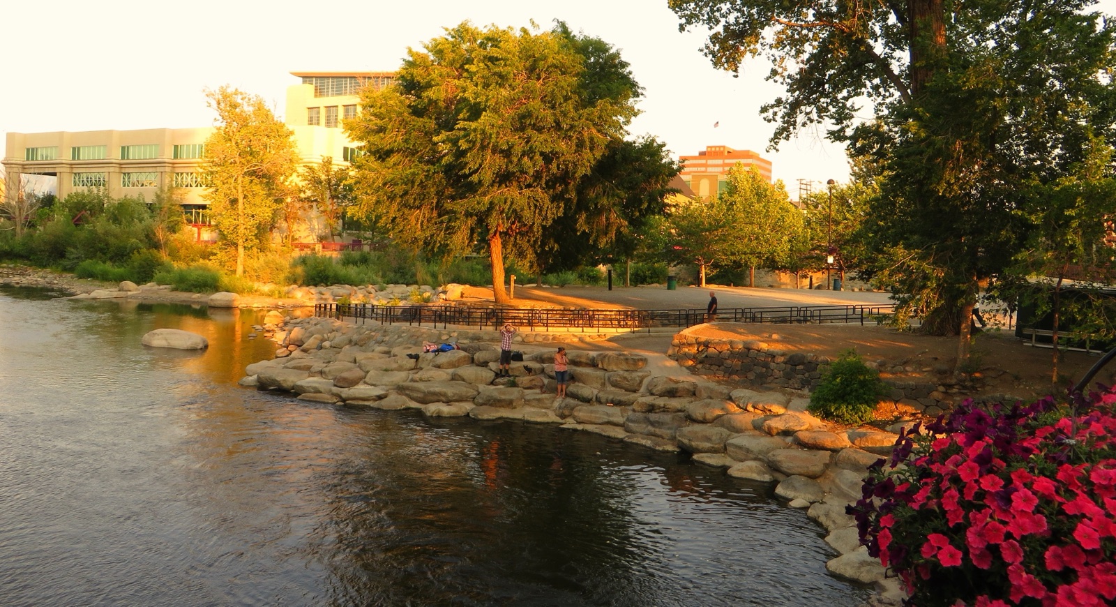 Truckee River and the pedestrian paths at Wingfield Park in Reno, Nevada